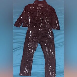 Black Denim Jacket and Pants Set with White Splatter
